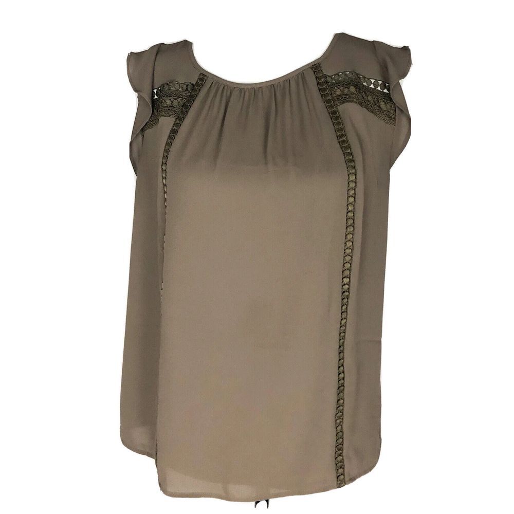 LOFT Ann Taylor Blouse Women Size XS Nice Brown Top Short Ruffle Sleeve